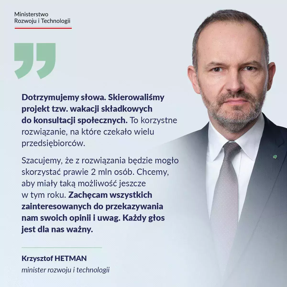 wakacje zus minister rozwoju i technologii