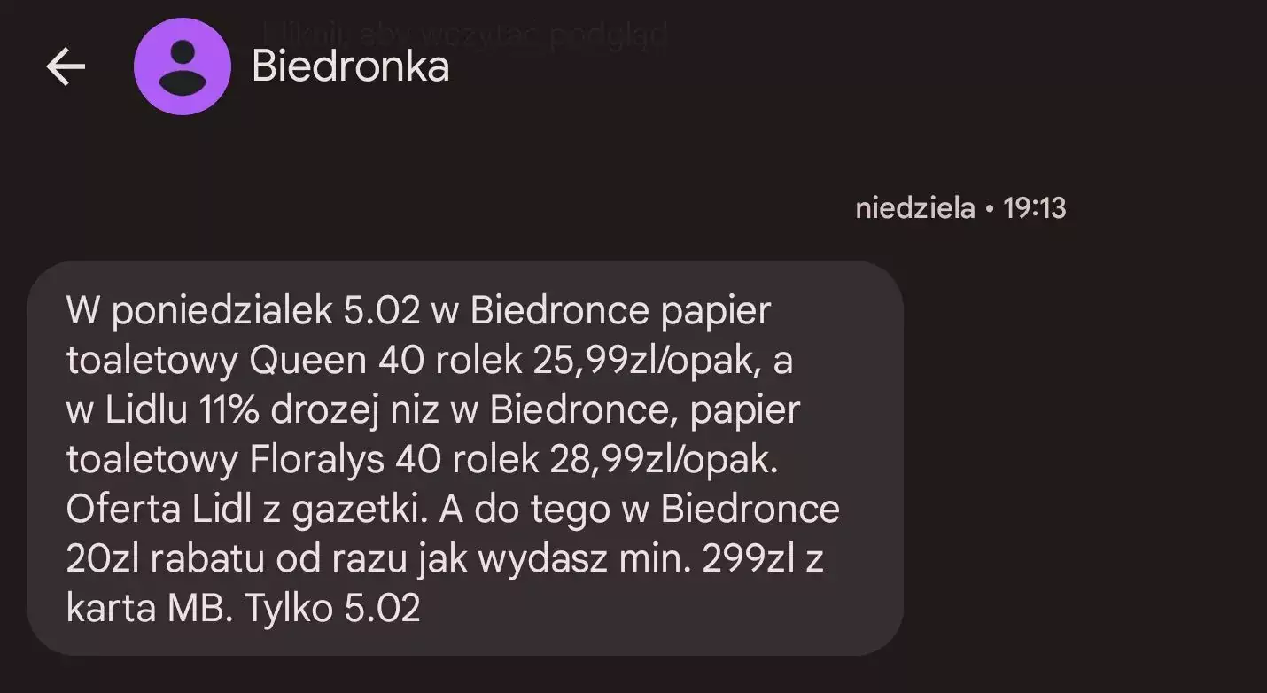 biedronka sms lidl
