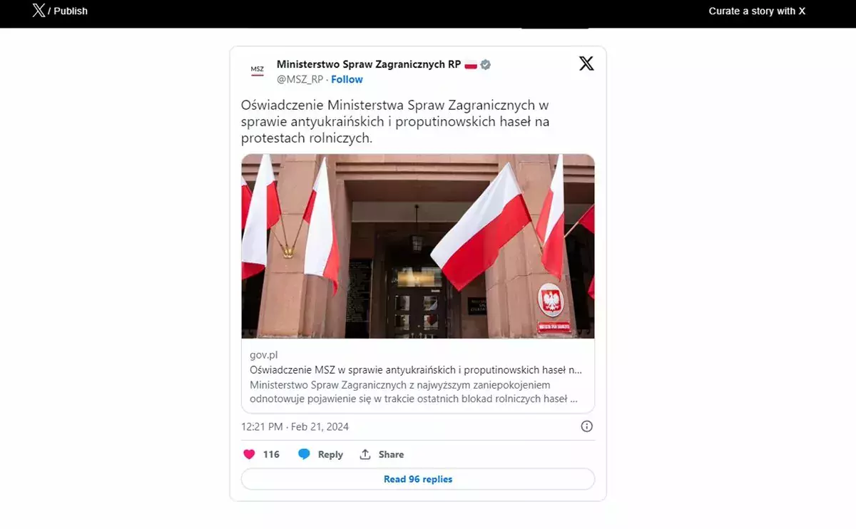protesty rolników za sprawą baneru psują wizytówkę Polski